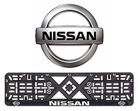 Рамка номерного знака пластик для авто с хромированной рельефной надписью NISSAN. Пластиковая рамка