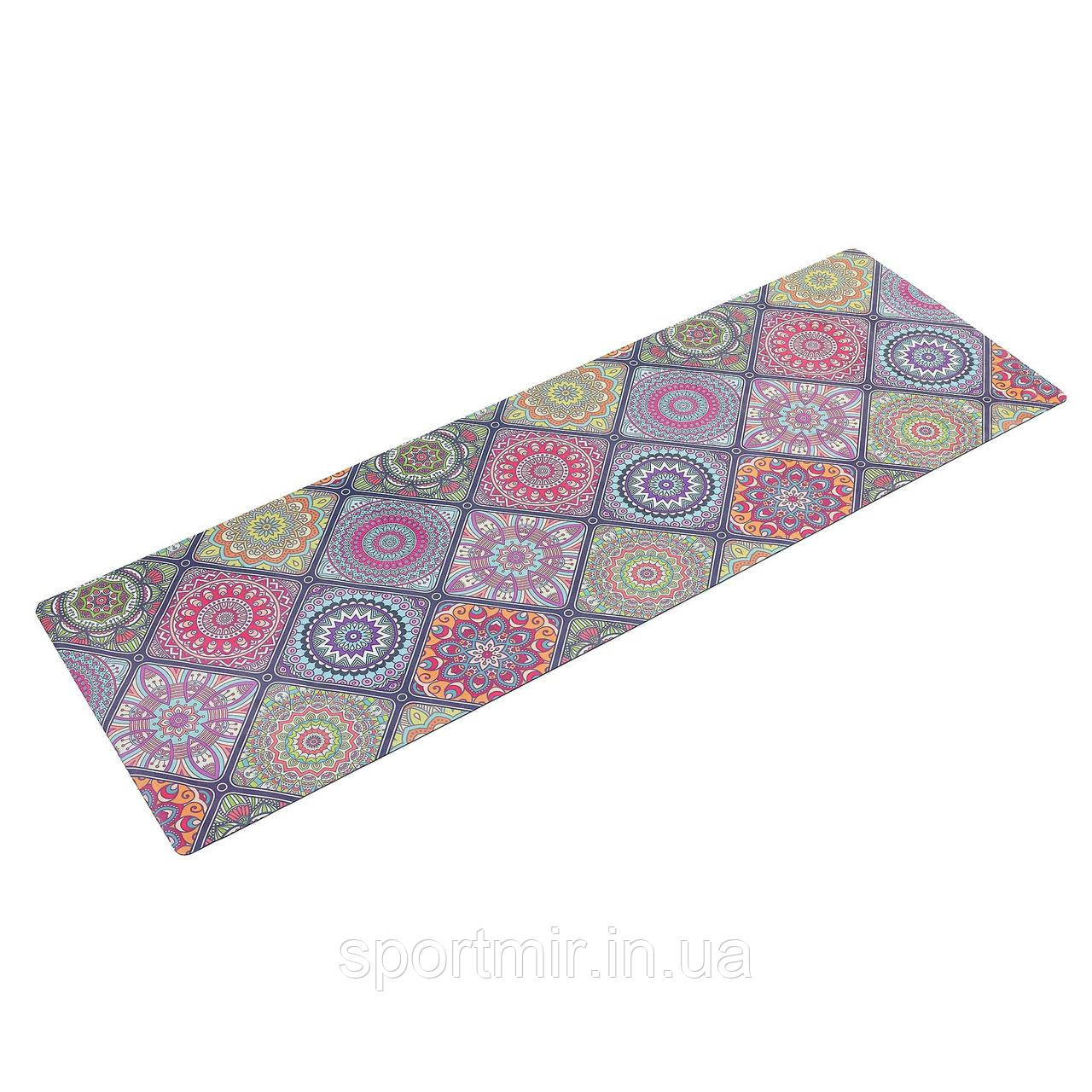 Замшевий Коврик для йоги Record FI-5662-18 розмір 183x61x0,3см синій-червоний з принтом, фото 1