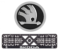 Рамка номерного знака пластик для авто с хромированной рельефной надписью SKODA . Пластиковая рамка