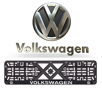 Рамка номерного знака пластик для авто с хромированной рельефной надписью VOLKSWAGEN. Пластиковая рамка