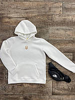 Толстовка чоловіча Патріотична на байці біла утеплена Оверсайз худи унісекс з гербом України утеплена