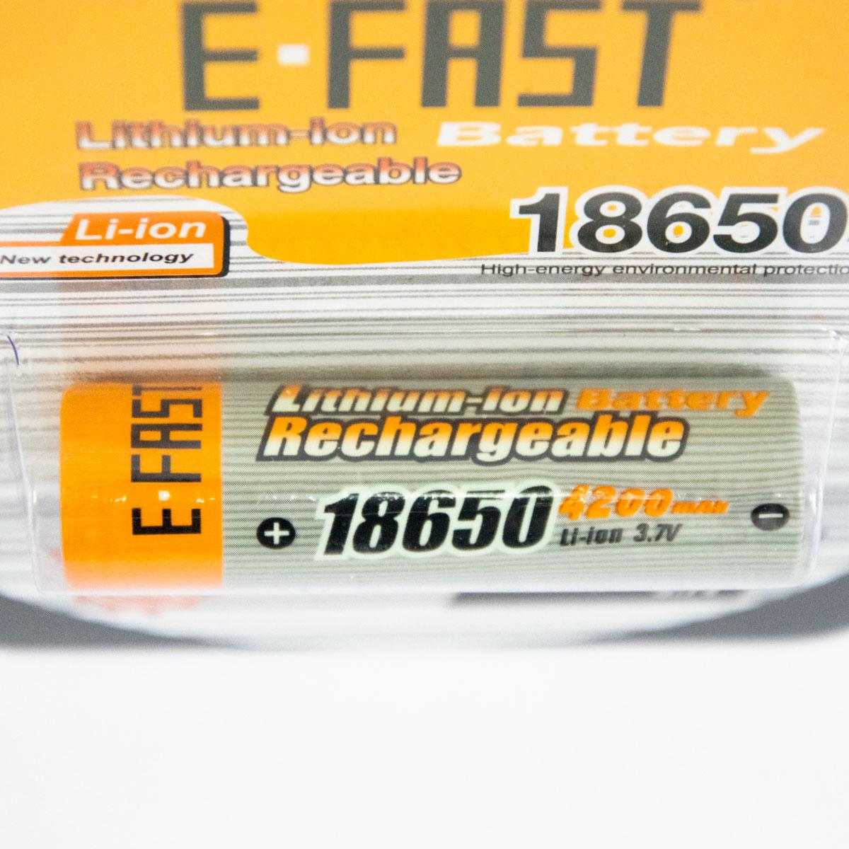 Аккумуляторная батарейка Li-ion 18650 4200mAh "E-Fast", аккумулятор 3.7V 18650 перезаряжаемый (1 шт.) (TO) - фото 2 - id-p1766117616