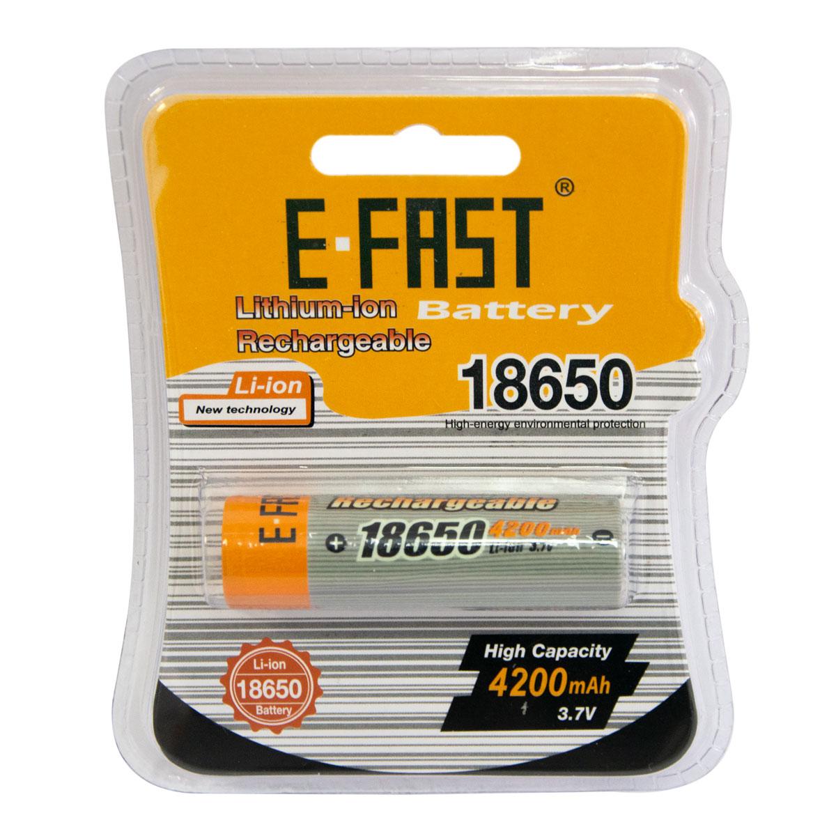 Аккумуляторная батарейка Li-ion 18650 4200mAh "E-Fast", аккумулятор 3.7V 18650 перезаряжаемый (1 шт.) (TO) - фото 5 - id-p1766117616