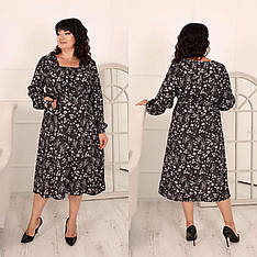 Жіноча повсякденна сукня міді з квадратною горловиною та довгим рукавом чорного кольору. Розміри 50-56
