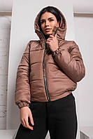 Женская короткая куртка весна-осень, с капюшоном, цвет: мокко. Теплая весенняя куртка. мокко Размер XL