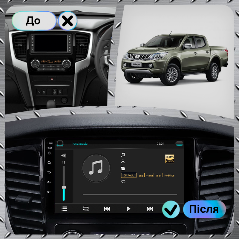 Al Штатна магнітола в авто для Mitsubishi L200 5 2015-2019 екран 9" 1/16Gb Wi-Fi GPS Base