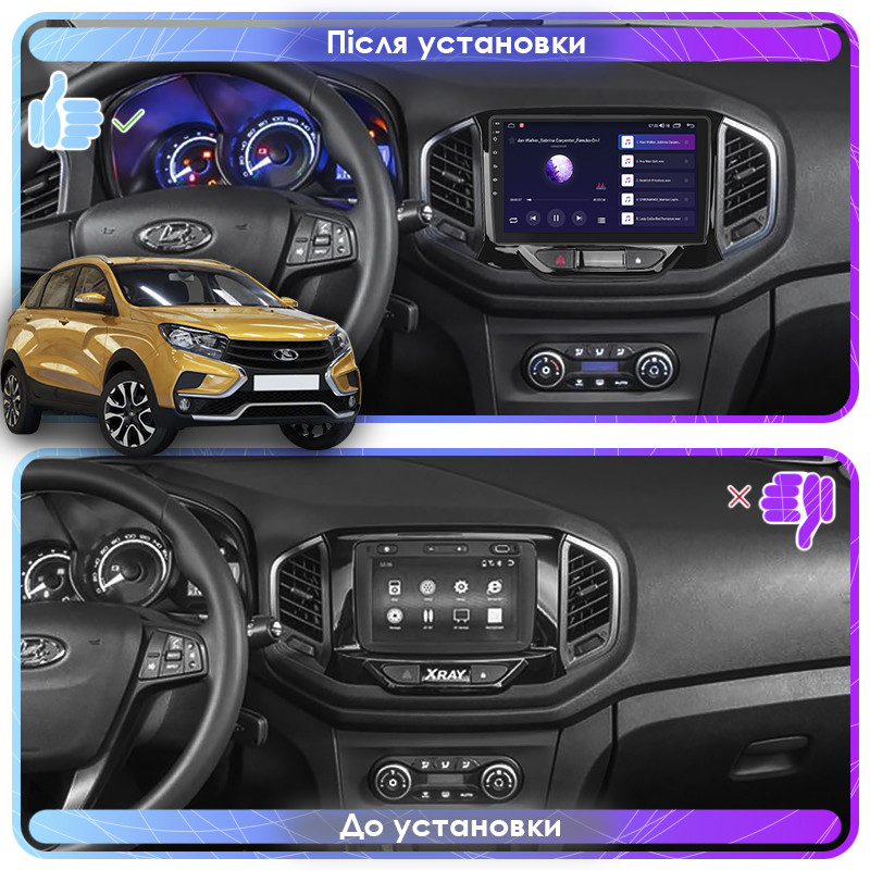 Al Штатна магнітола для LADA (ВАЗ) XRAY 1 2015-н.в. екран 9" 4/64Gb 4G Wi-Fi GPS Top Android, фото 1