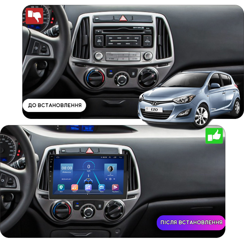 Al Штатна магнітола для Hyundai i20 1 Рестайлінг 2012-2014 екран 9" 2/32Gb Wi-Fi GPS Base Android, фото 1