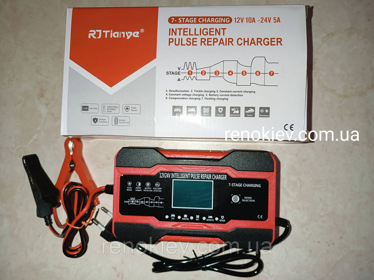 Заряджання для автомобільних акумуляторів 12 V 10 A 24 V 5 A EAFC 180 W 7-етапне заряджання Імпульсна, фото 1