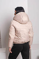 Женская Бежевая короткая куртка весна-осень с капюшоном. Бежевый весенний пуховик с капюшоном. Размер M