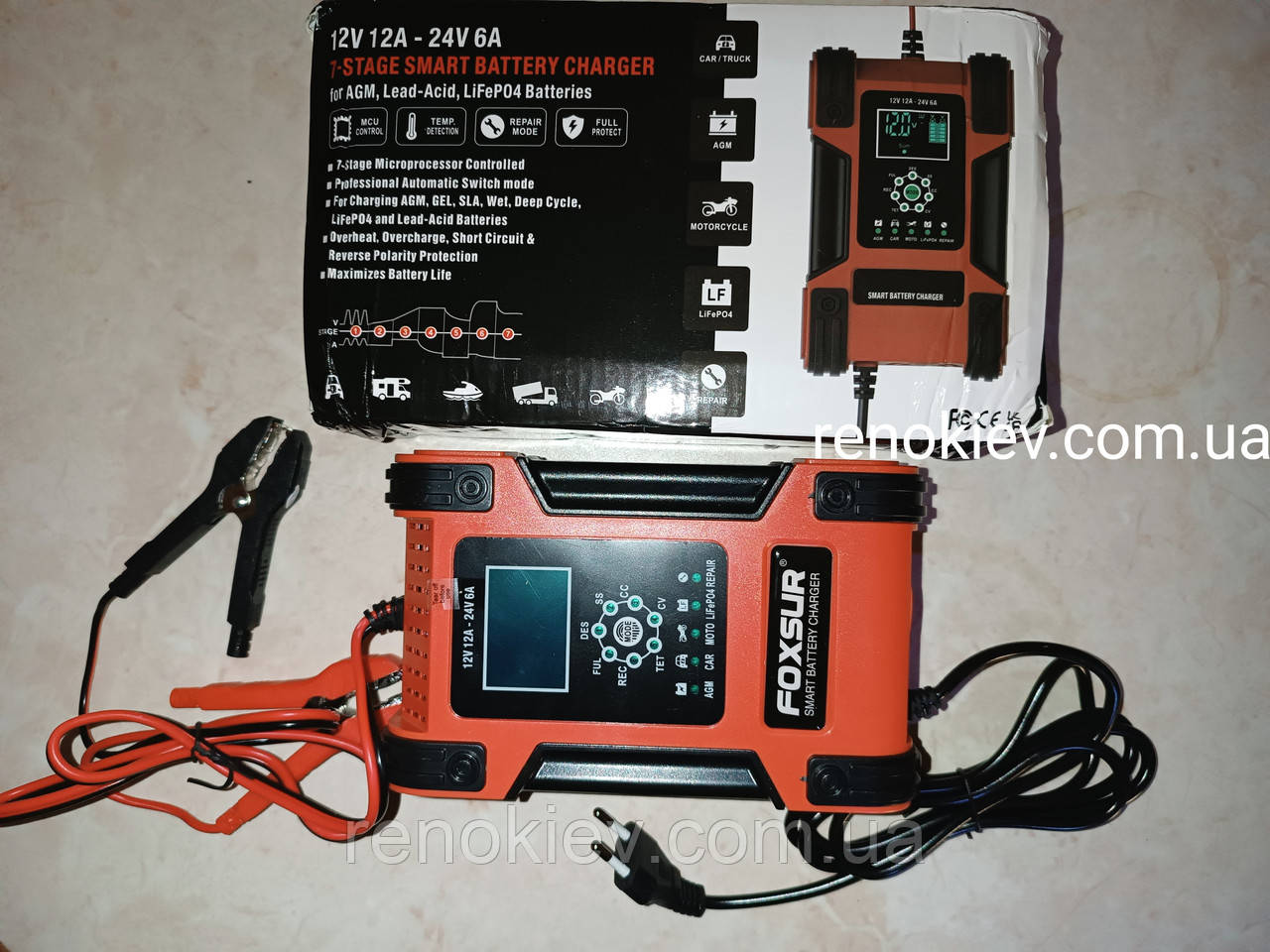 FOXSUR 12V12A / 24V6А 7-ступеневий інтелектуальний зарядний пристрій
