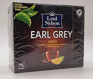 Чай чорний з бергамотом і лимоном у пакетиках Lord Nelson Earl Grey Lemon, 75 шт. Польща, пакетований чай,