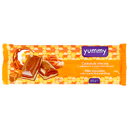 Шоколад молочний із карамеллю й нугою Yummy, 265 г, Польща