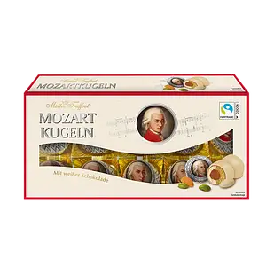 Шоколадні марципанові цукерки в білому шоколаді Mozart Kugeln, 200 г (Австрія)