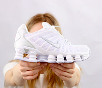 Кроссовки мужские Nike Shox белые, Найк Шокс текстильные, рефлектив, прошиты. код KD-14142