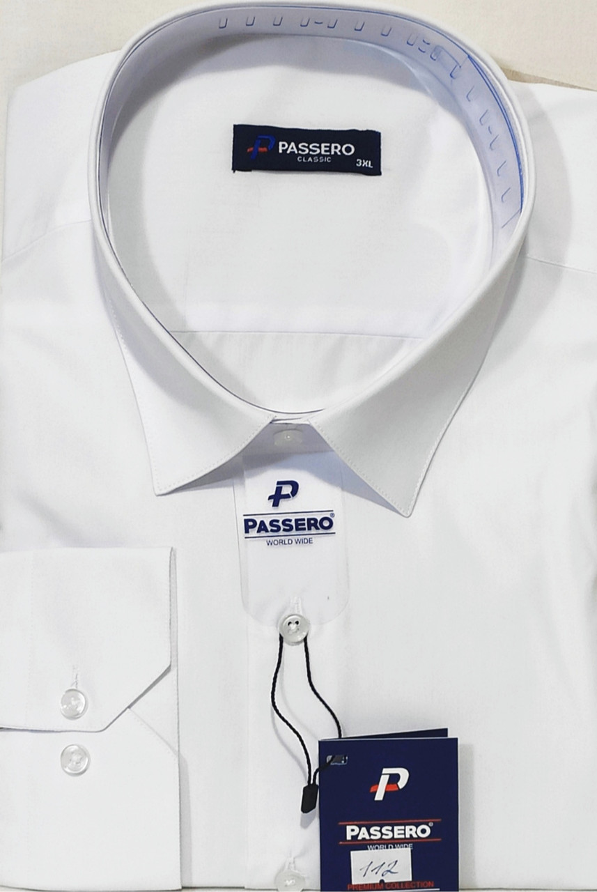 Сорочка чоловіча батальна Passero vd-0112 біла однотонна класична, чоловічі сорочки великих розмірів