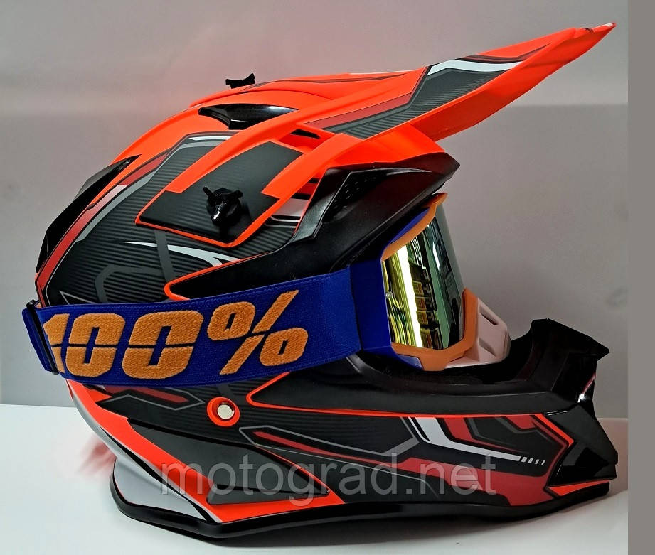 Мото шолом Ендуро Orang ATV + окуляри 100% у комплекті, фото 1