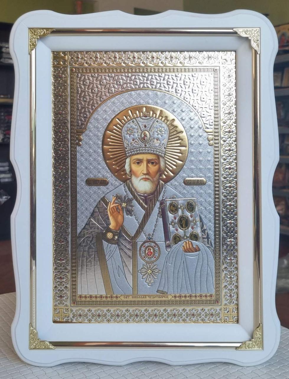 Святитель Миколай Чудотворець ікона під срібло 37х27см, фото 1