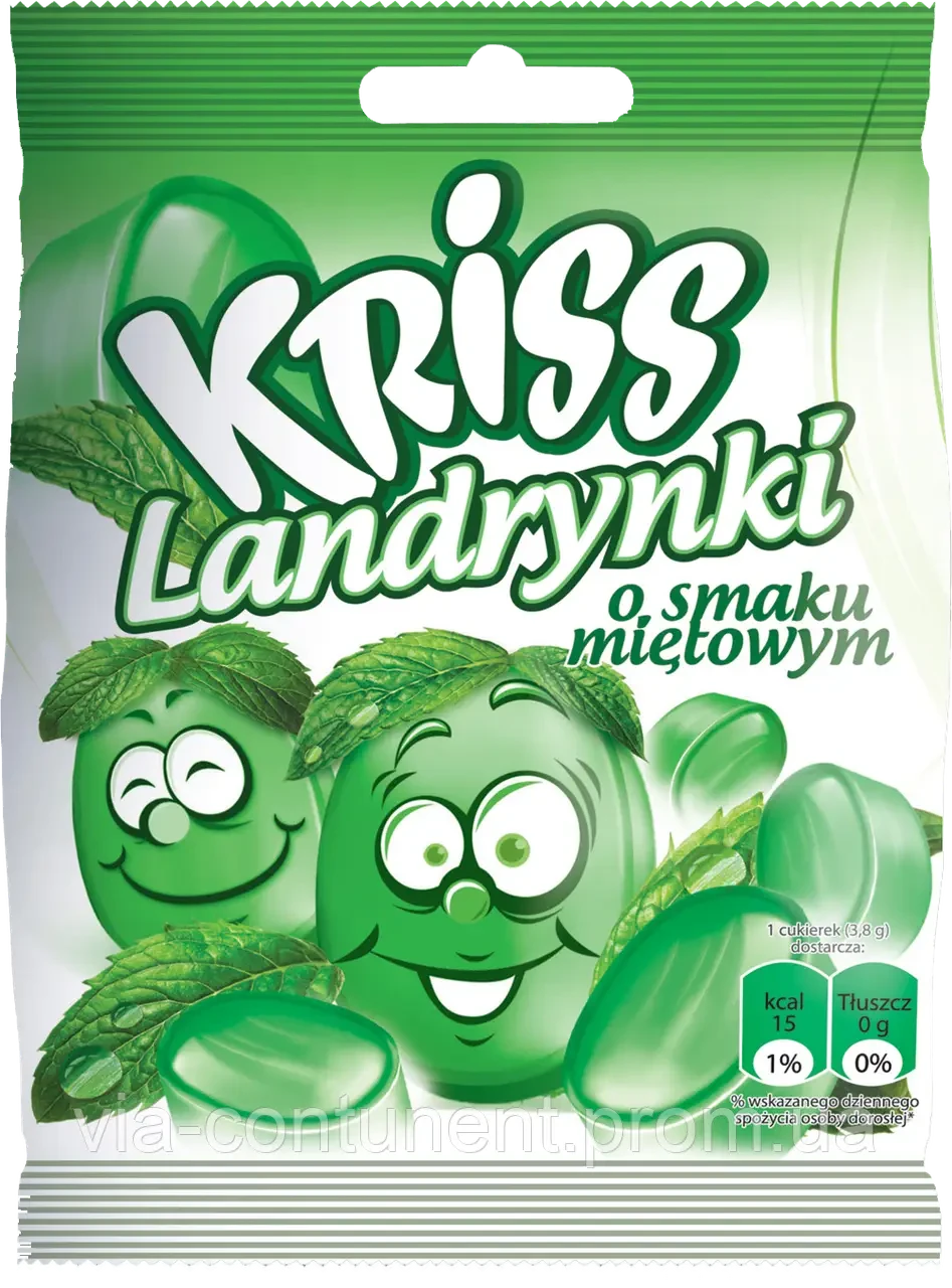 Льодяники Kriss зі смаком м'яти, 70 г (Польща), м'ятні цукерки
