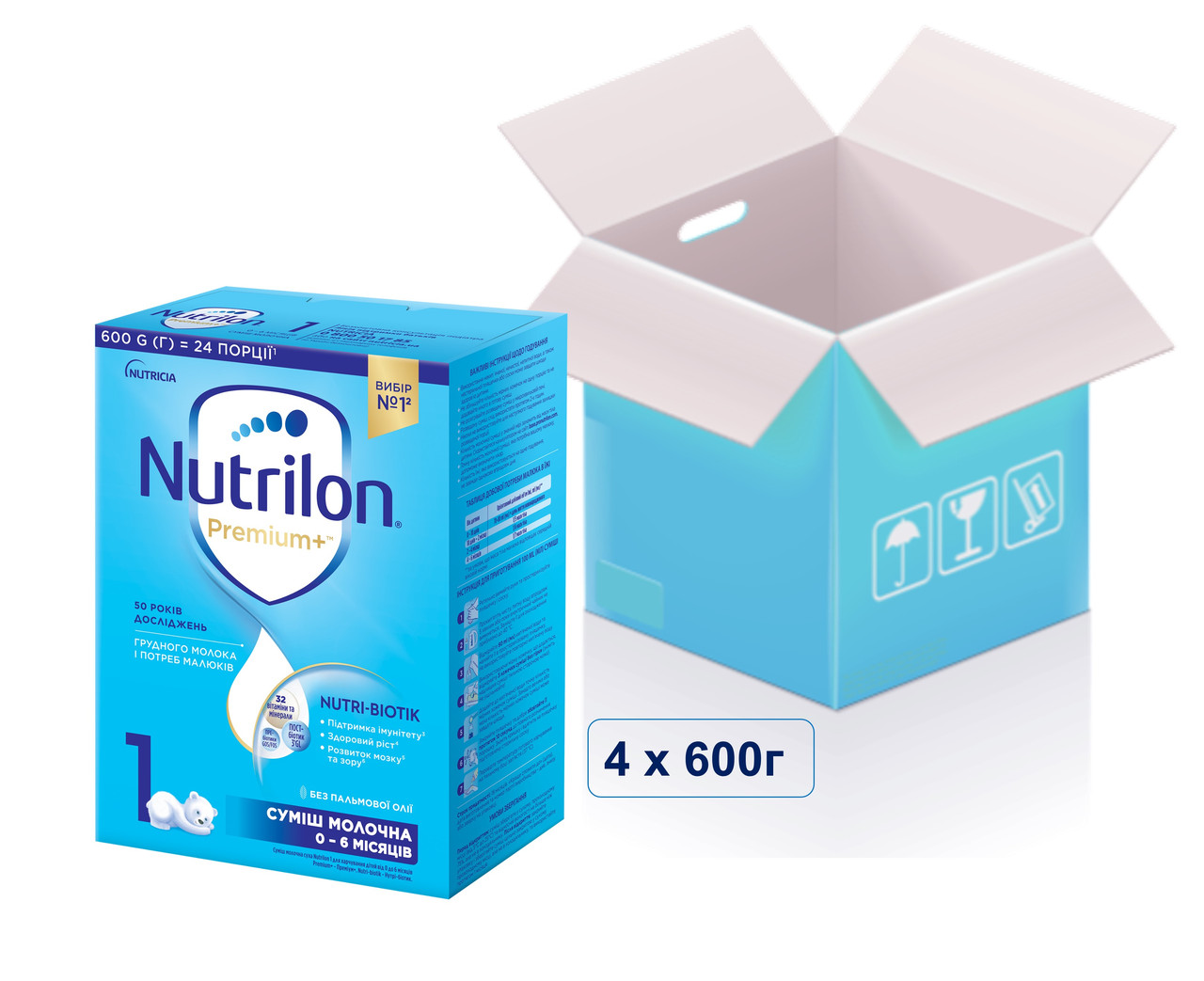 Суха молочна суміш Nutrilon 1 для дітей  від 0 до 6 міс. (упаковка 600 г.х 4 шт)