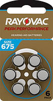 Батарейки для слухових апаратів Rayovac Peak Performance 675, 6 шт.