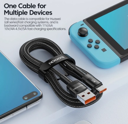 Кабель Toocki 6A USB Type C для Huawei Honor 100 Вт/66 Вт Зарядний пристрій швидкого заряджання USB C кабель