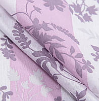 Ткань бязь набивная для постельного белья цветы полосы розово-лиловая