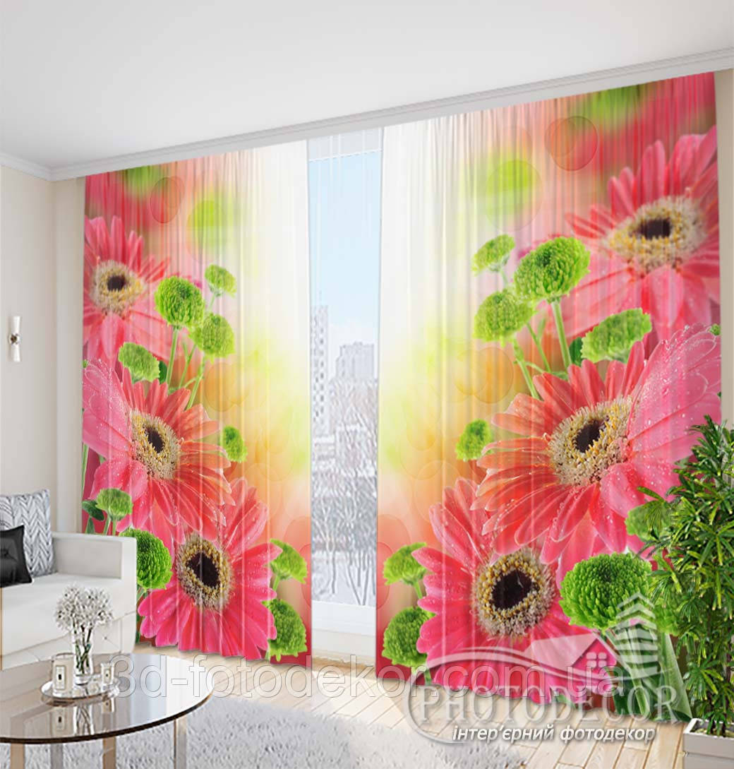 Фото Штори "Рожеві гербери"- будь-який розмір. Читаемо опис!, фото 1