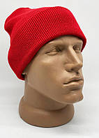 Шапка зимняя с подворотом, цвет красный,шапка красная, шапка рабочая с подворотом, сигнальная шапка