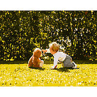 Картина по номерам Strateg Мальчик с медвежьим размером 40х50 см (GS220)