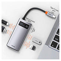 USB-хаб Baseus Metal Gleam, USB тип-C, USB тип-A, USB 3.0 тип-A, HDMI, с индикатором, серый, 4 порта,