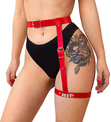 Гартер на ногу Art of Sex — Naomi з написом SEXY, натуральна шкіра, розмір XS-2XL, колір червоний 777Store.com.ua