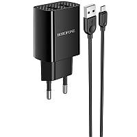 СЗУ Borofone BA53A Powerway (2USB/2.1A) + MicroUSB Білий Папа-папа, "2,1 А", "0,3-1,0 м", Техничка, Чорний, 2 x USB, TPU, USB - Micro USB, "1,2 - 2,1А", Дата кабель + зарядка