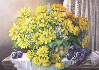 Кошик з жовтими квітами Принт для художньої вишивки Alisena AL1005а