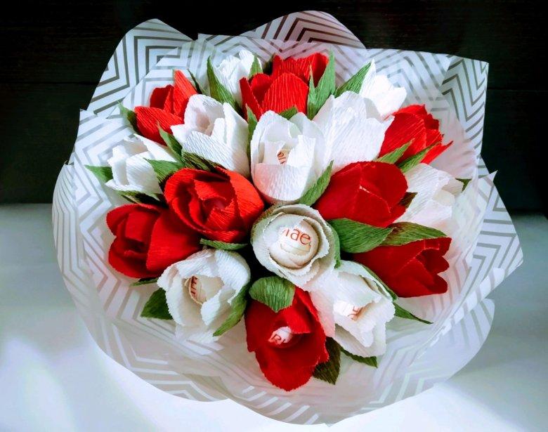 Букет цукерок тюльпани з Рафаелло (19 шт.) Raffaello в руку оригінальний подарунок, білий, фото 1