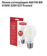 Лампа светодиодная филаментная MAXUS A60 FM 8W 4100K 220V E27 Frosted;1-MFM-762