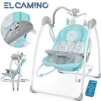 Укачивающий центр El Camino ME 1028 детский электронный шезлонг качели для малышей SENSA Circles Aqua Mint
