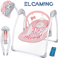 Дитячий шезлонг гойдалка El Camino ME 1047L заколисуючий центр для дитини AIRY Rose Leaves рожевий