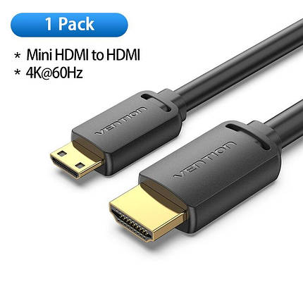 Кабель HDMI-miniHDMI v.2.0 Vention Metal GND 4K 60Hz 18Gbps HDR Video Dolby Audio 1.5m Black (AGHBG), фото 2