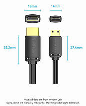Кабель HDMI-miniHDMI v.2.0 Vention Metal GND 4K 60Hz 18Gbps HDR Video Dolby Audio 1.5m Black (AGHBG), фото 4