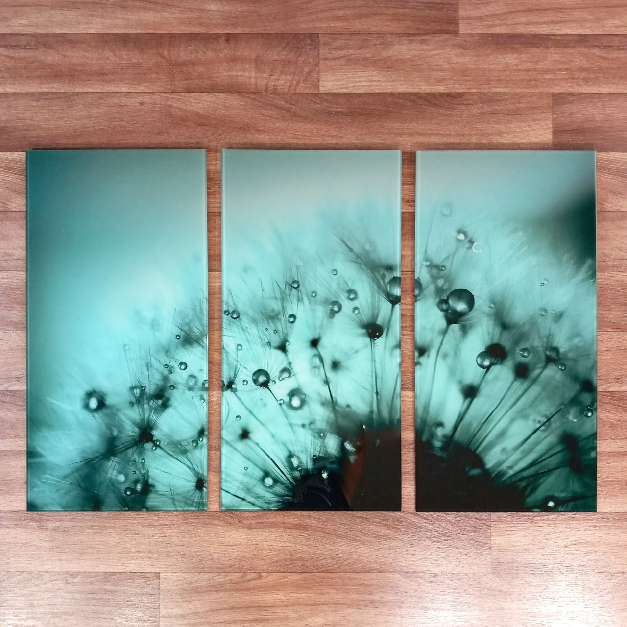 Картина модульна зі скла - Сухоцвіт блакитної кульбаби - 3 частини, фото 1