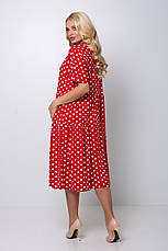 Плаття в горошок батальне червоне вільне з поясом, фото 2
