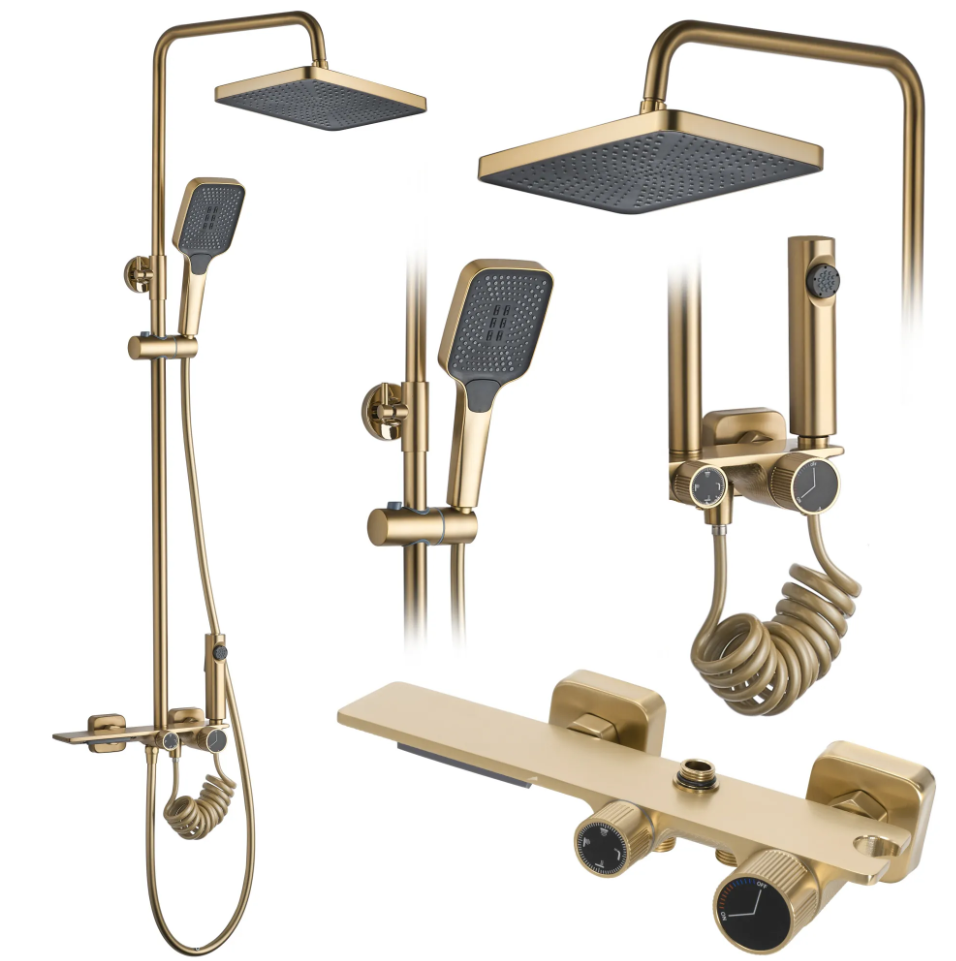 Душовий гарнітур REA HELIX BRUSHED GOLD з виливом