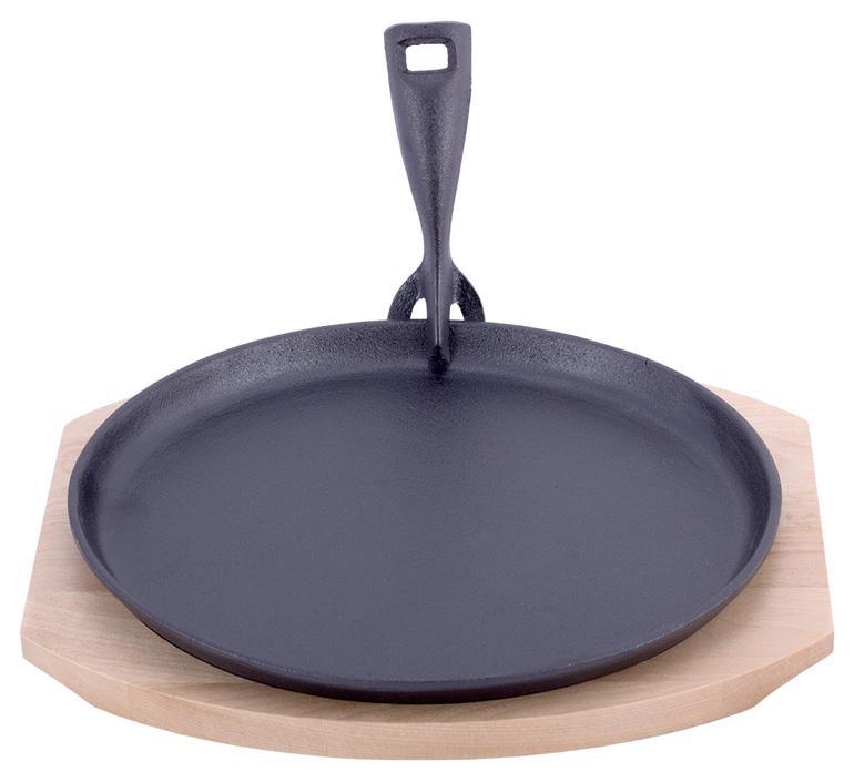 Сковорода чавунна Kamille Brighton Ø25см smile зі знімною ручкою на дерев'яній підставці, фото 1