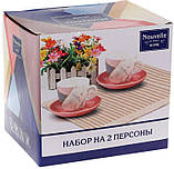 Кавовий набір "Мармур" 2 чашки 240мл smile  та 2 блюдця, фарфор, білий з рожевим та сірим, фото 2