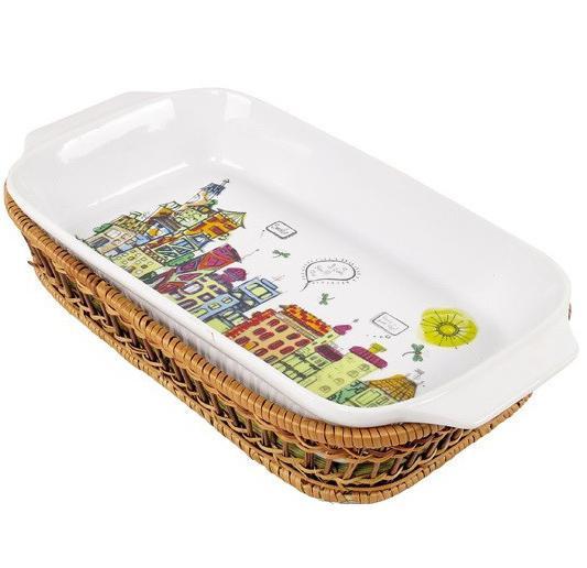 Форма для випічки 1,5л smile (блюдо сервіровочне) Kamille City прямокутне в плетеному кошику, фото 1