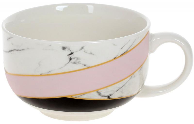 Кружка порцелянова "Мармур" 500мл smile   білий з рожевим і чорним, фото 1
