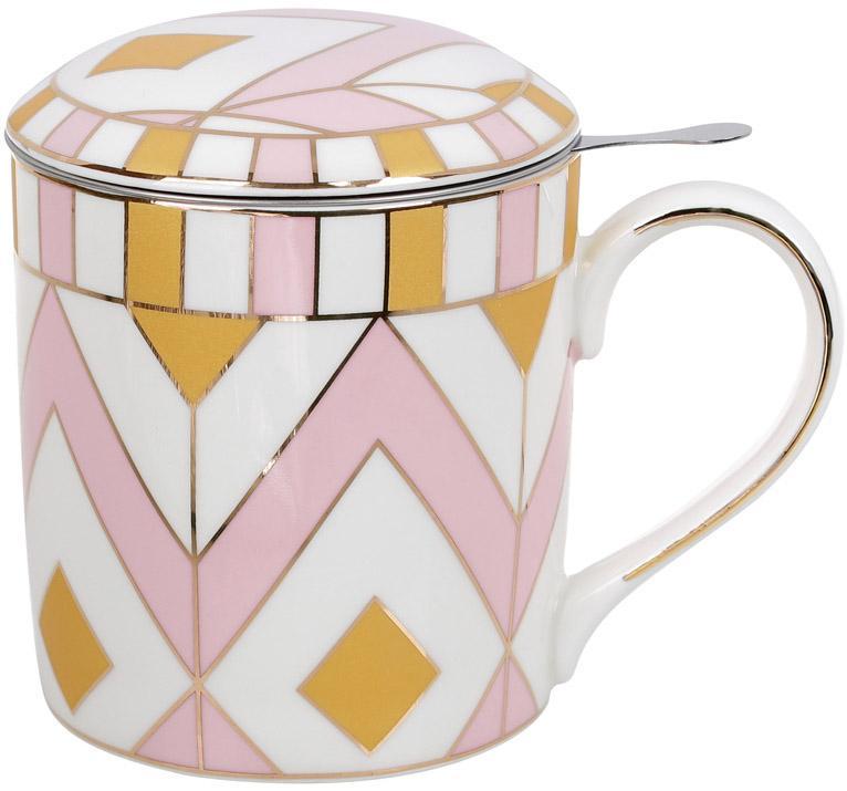 Кружка-заварник "Рожевий зигзаг" 380мл smile з металевим ситом, фото 1