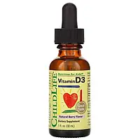 Витамин Д3 для детей, ChildLife, витамин D3, со вкусом натуральных ягод, 30 мл