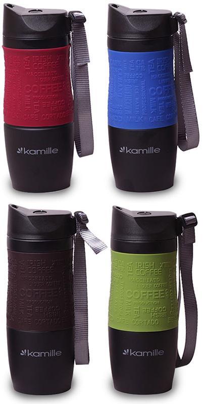 Термокружка Kamille Coffee 380мл buuba buuba з ремінцем, нержавіюча сталь, фото 1